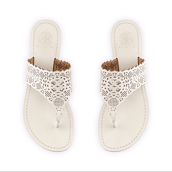 Tory Burch Shoes - Tory Burch Roselle Ivory Laser Cut Thong Sandals